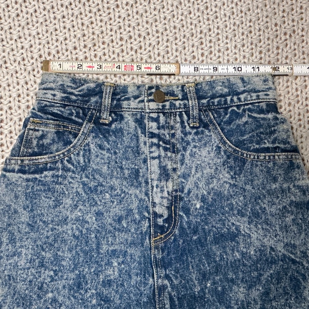 Vintage 80s Guess Georges Marciano Acid Wash High Waisted Denim Skirt - Size 24 - Picture 6 of 9